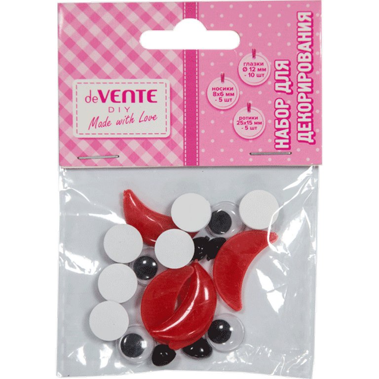 Декоративные элементы "Глазки, Носики, Ротики" набор, 20 шт/уп, deVENTE