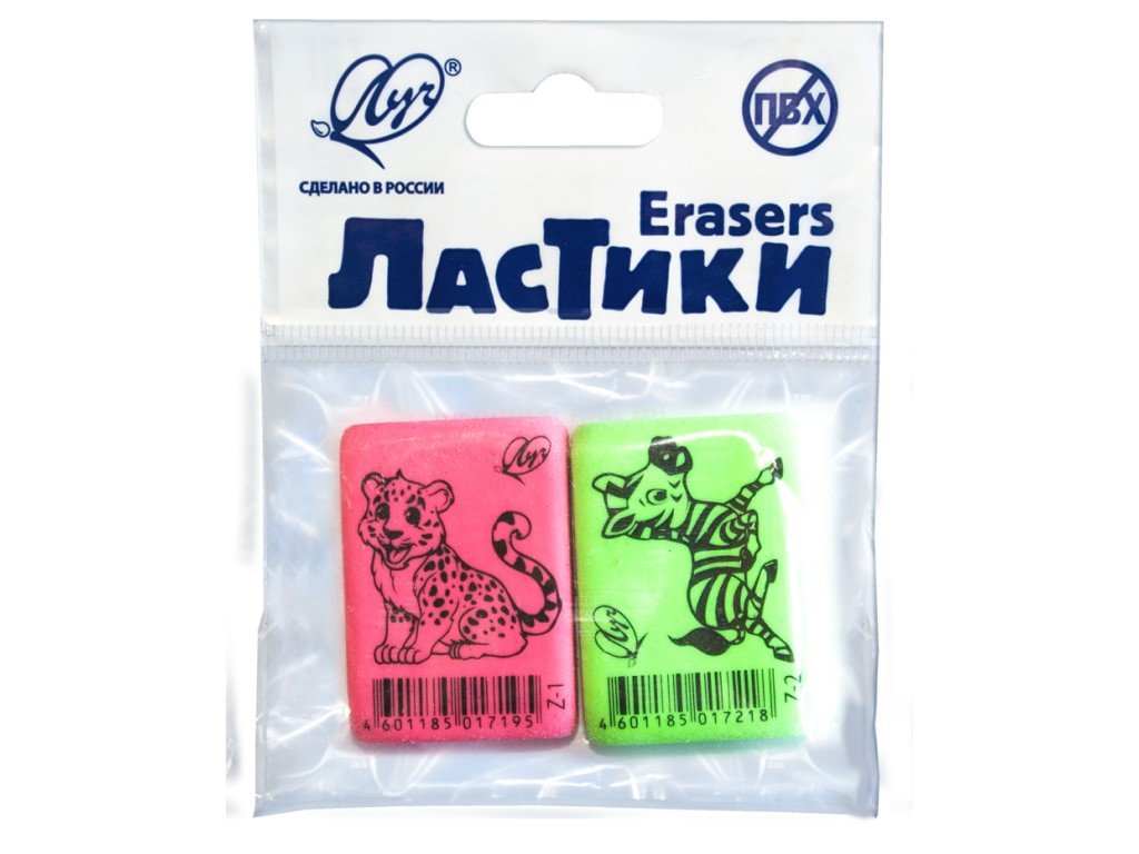 Ластик Луч "ZOO" 35*25*8мм, ассорти 2шт/уп