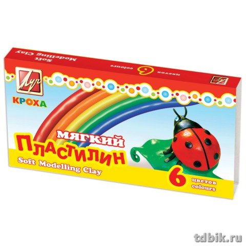 Пластилин мягкий  6 цв. 90 гр. Луч "Кроха" стек, картон. коробка