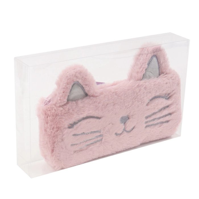 Пенал  для девочки Darvish "Котик" 22,5* 15 см, розовый меховой