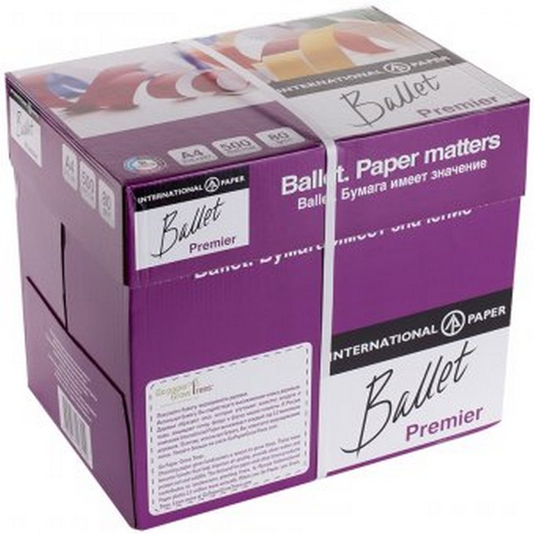 Бумага офисная Ballet Premier А4, 80г/м2, 162+/-3% CIE, 98% ISO,толщ.106мкм, непрозр.93%, 500 л/пач.