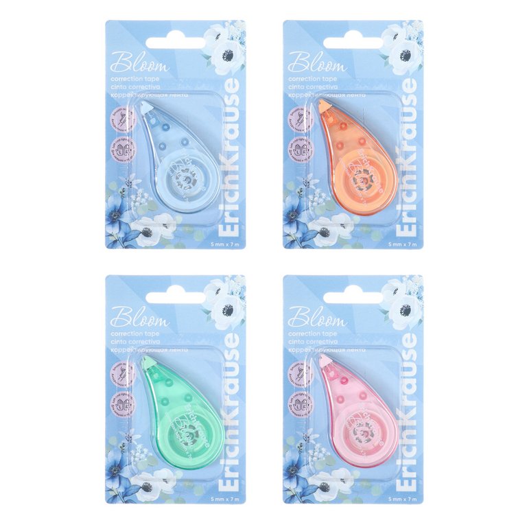 Корректирующая лента в диспен. 5 мм х 7 м ErichKrause Pastel Bloom, ассорти