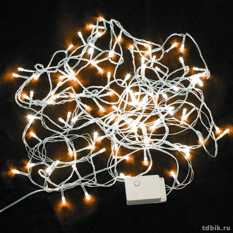 Гирлянда уличная 10м, 100 голубых ламп, прозрачный провод, 1 режим