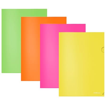 Папка-уголок A4 пластик 0,18 мм Erich Krause Glossy Neon, ассорти