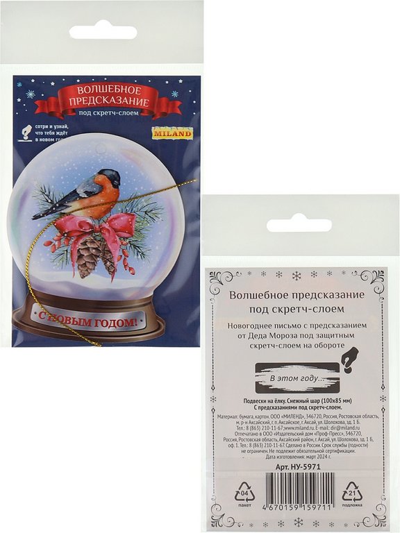 Подвеска с предсказанием "Снежный шар" 10*8,5 см (ассорти)