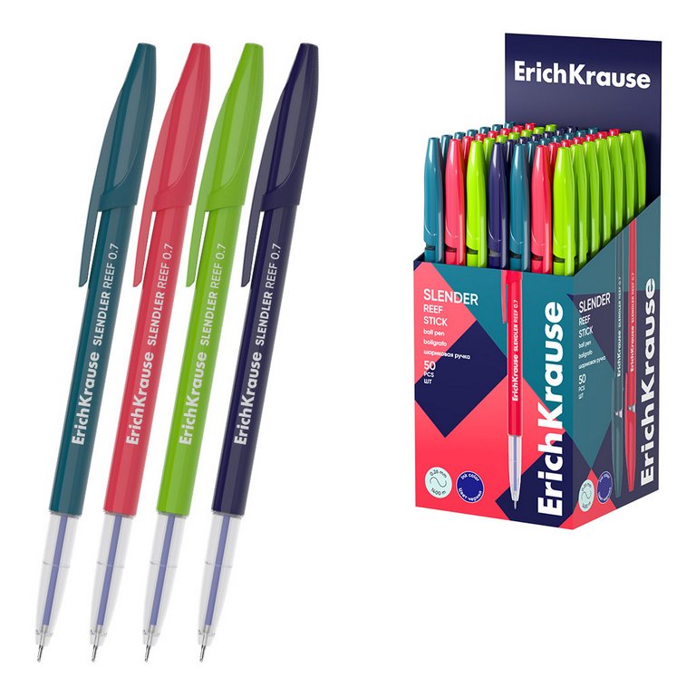 Ручка шариковая ErichKrause Slender Stick Reef 0,7мм, синяя (линия 0,26мм)