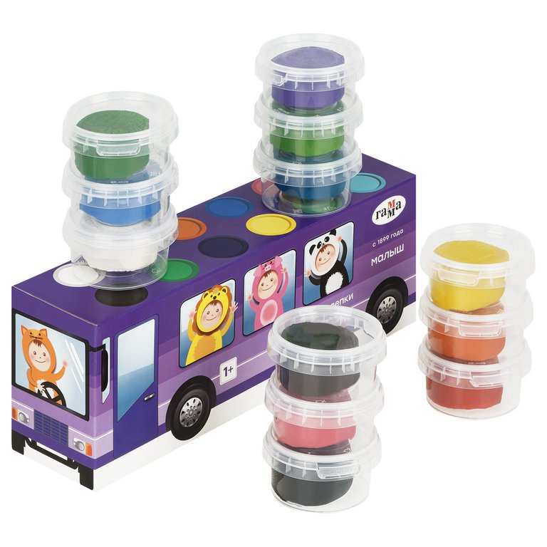 Тесто для лепки 12 цв. 720 гр Гамма "Малыш. Автобус"