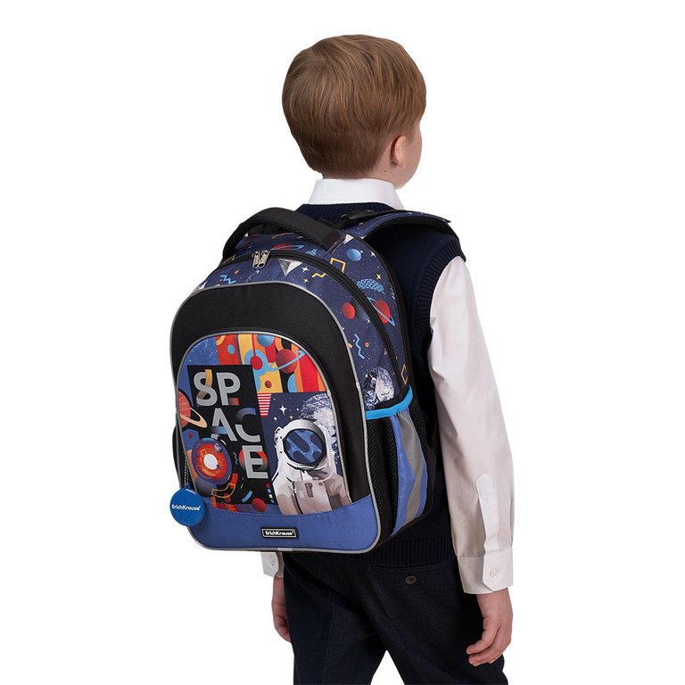 Рюкзак школьный для мальчика ErichKrause ErgoLine 15L "Cosmonaut" 39*28*14 см, синий