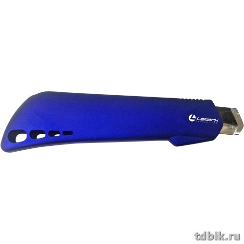 Нож канцеляр. шир. 1,8 см, метал. направ. прорезиненный корпус soft touch, Lamark синий