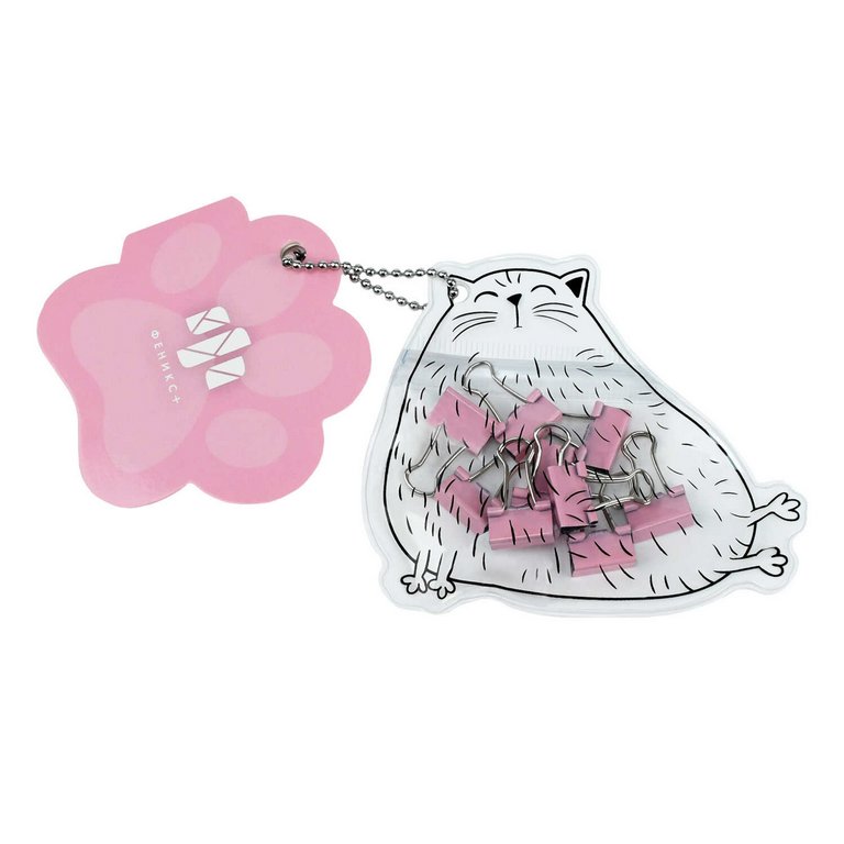 Зажимы розовые 25 мм 10шт/уп Феникс Белый котик