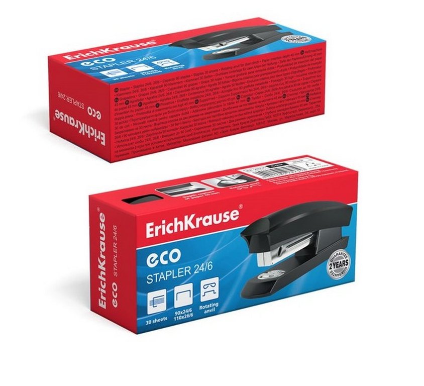 Степлер 24/6 до 30л Erich Krause ECO ассорти (глубина 55мм)