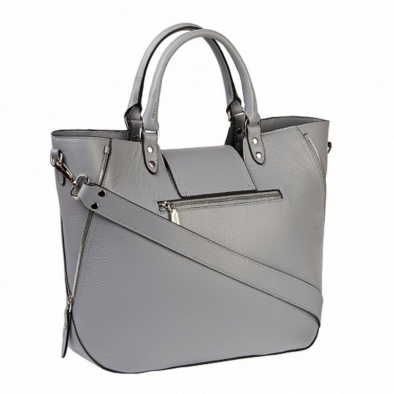 Сумка женская Dr.Koffer 36х30х14см см, нат.кожа, две ручки, сер/голубая