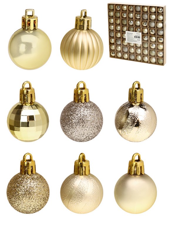 Набор шаров  цвет золото  30 мм 64 шт "Волшебство" (ассорти)