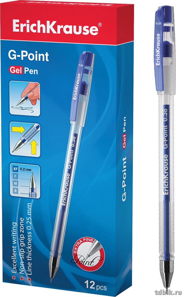 Ручка гелевая ErichKrause G-Point  0,38мм синяя (стерж.129мм, линия 0,25мм) игольч.