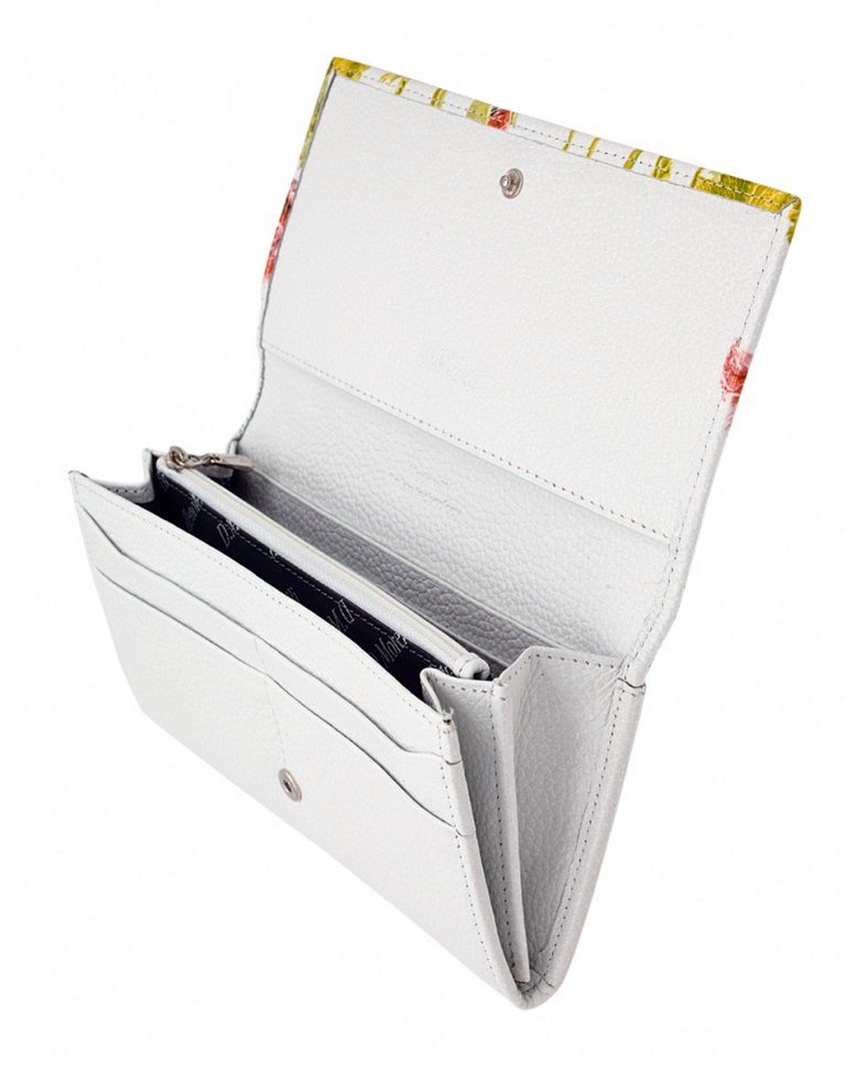 Портмоне D.Morelli женское "Альба" большое, нат.кожа, принт маки