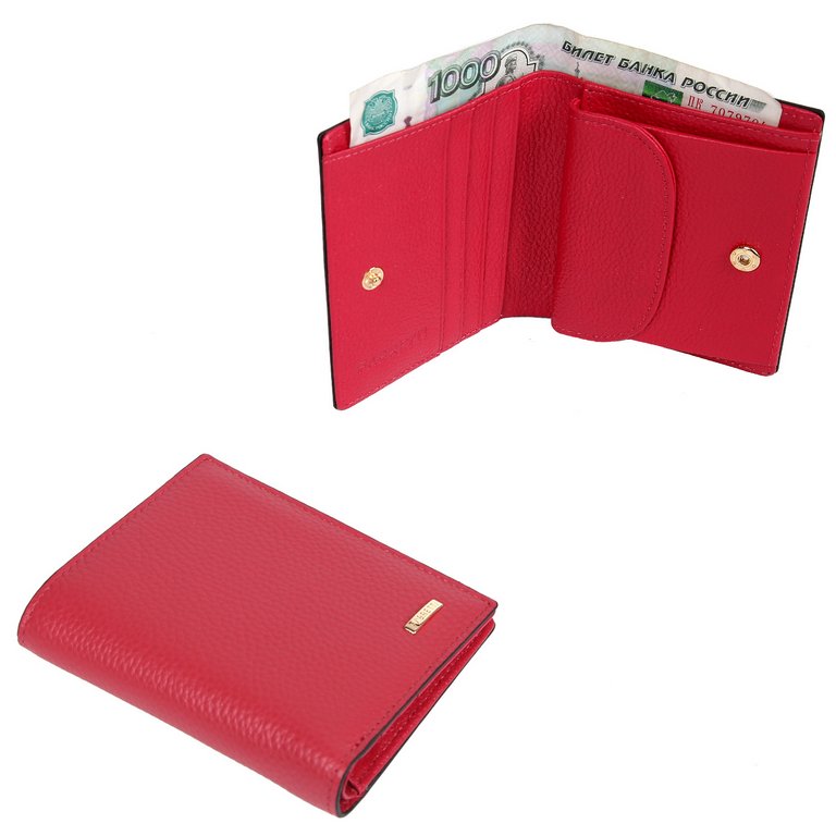 Портмоне FABRETTI женское, нат. кожа, 11*9*2,5 см, коралловый