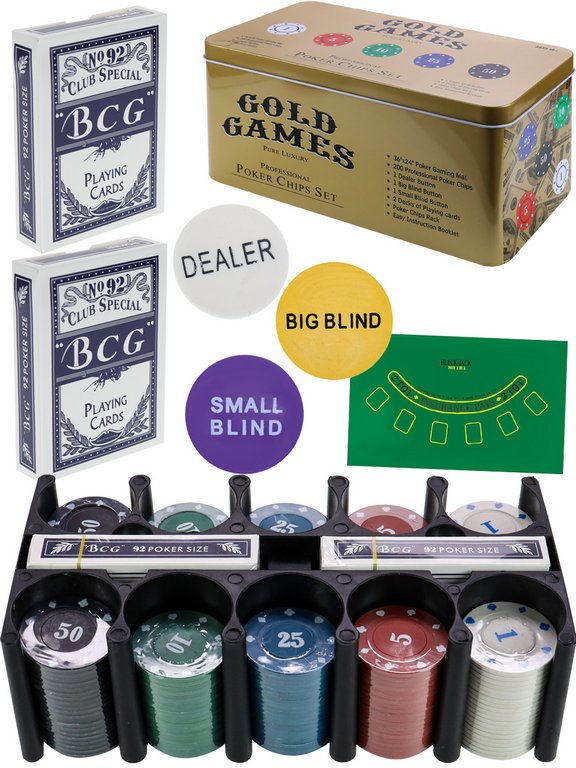 Набор для игры в покер в метал. коробке: 200 фишек +  2 колоды карт (картон), сукно