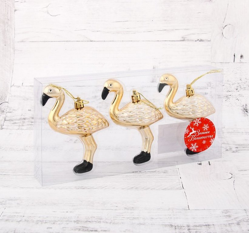 Набор украшений из пластика "Фламинго" 3 шт/уп, 11х6,5 см золото
