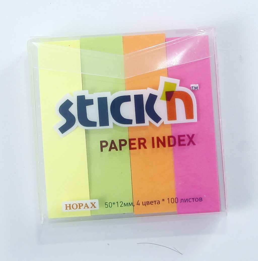 Бумага с клеевым краем  12*50мм, 100л*4 цв. (бумажные) HOPAX