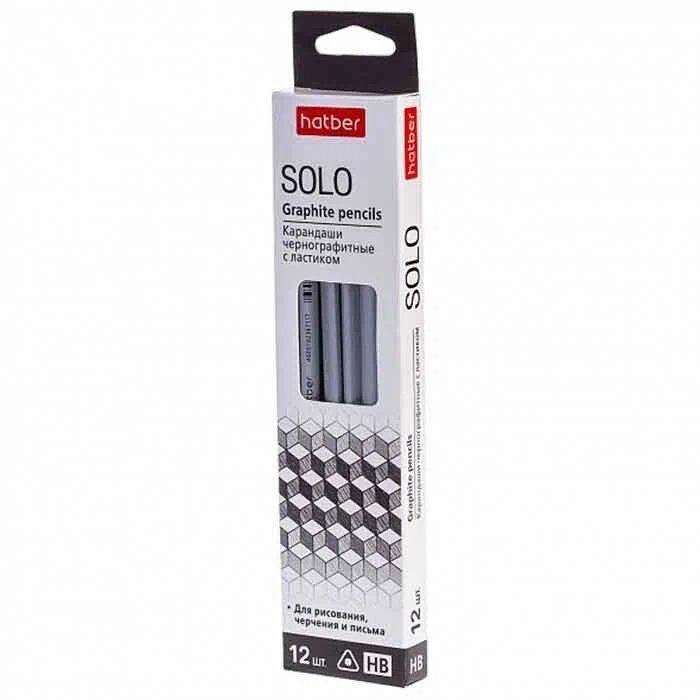 Карандаш ч/г HB трехгранный Hatber с ластиком серый