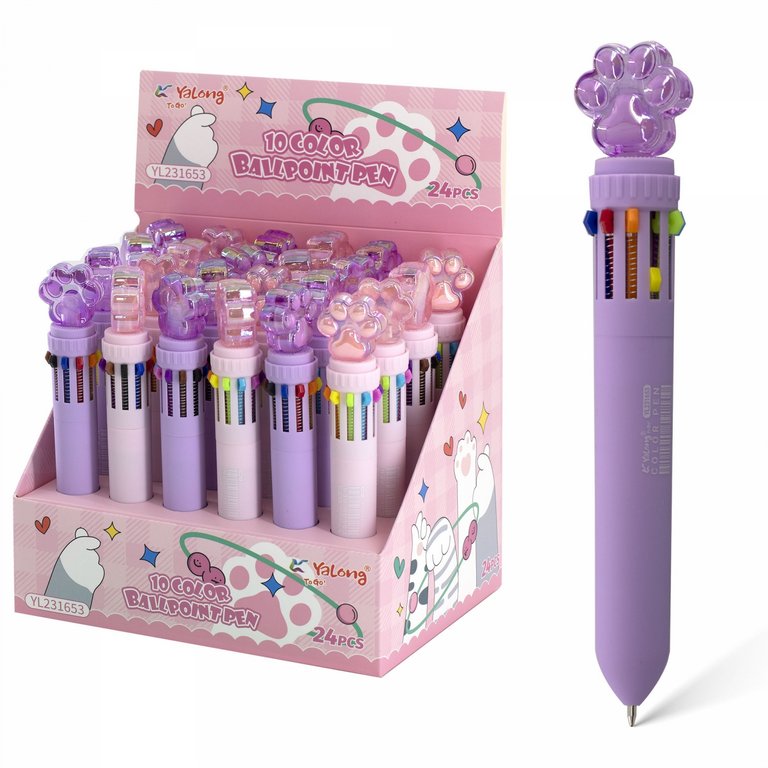 Ручка шариковая сувенирная автомат 10-и цветная "Лапка" Yalong 0,7мм