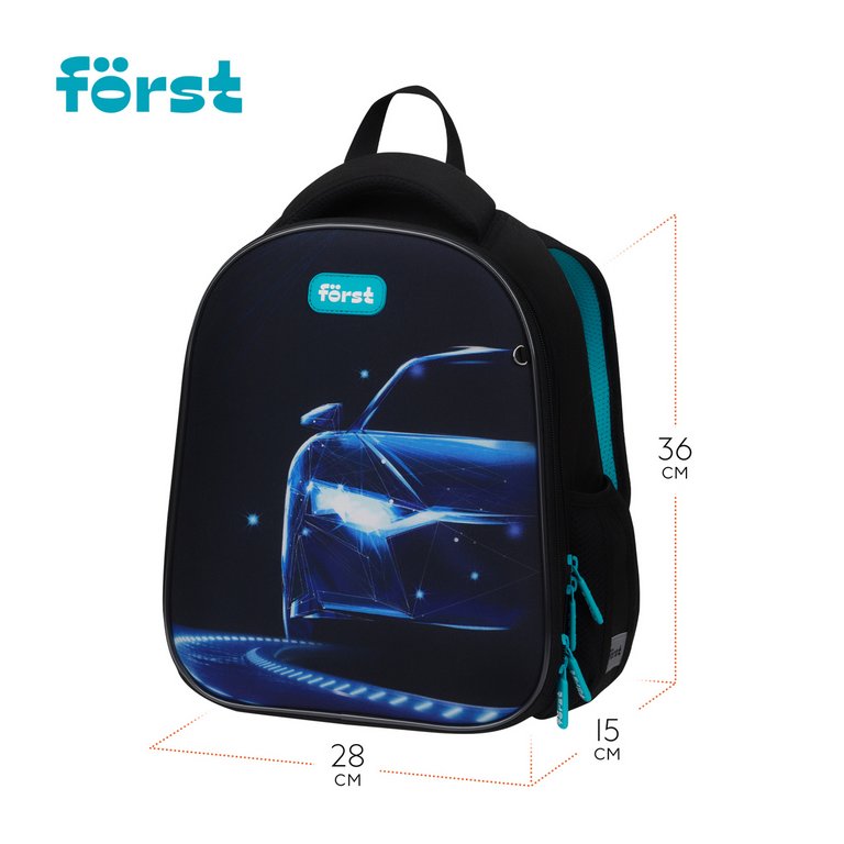 Рюкзак каркасный для мальчика Forst F-Top "Automotive" 28*36*15 см черный/синий, облегченный