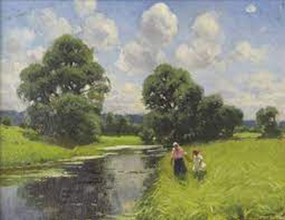 Постер на бумаге 30*40см, А.В. Маковский "Пейзаж с фигурами у реки"