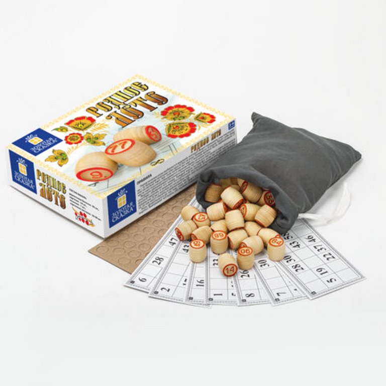 Игра настольная Лото "Родное лото" классическое с деревянными бочонками Золотая сказка