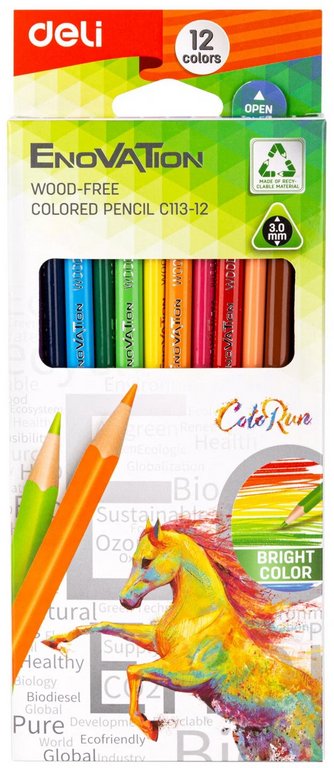 Набор карандашей  12 цв. трехгранные  пласт. корпус Deli "Enovation"