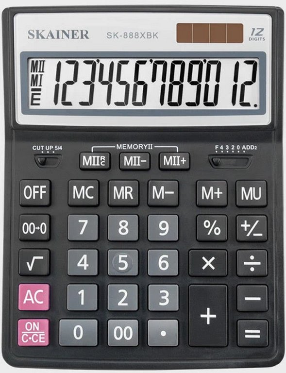 Калькулятор наст. Skainer SK-888XBK (12 разр., 2 питания, 155х204х34мм) черный
