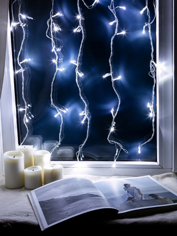 Гирлянда комнатная Занавес 1,4*1,4м, 64 белых ламп, 1 реж., прозрачная нить