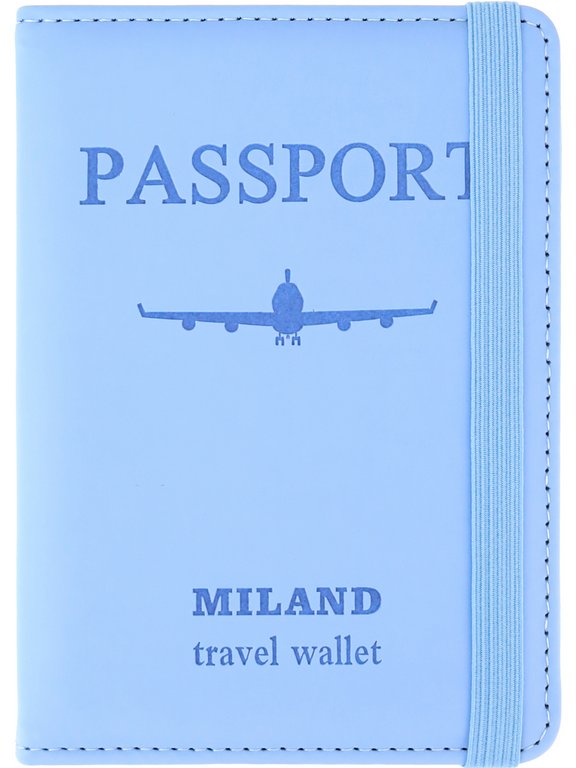 Обложка для паспорта MILAND "Отпуск" с отделениями для карт на резинке кожзам, голубая