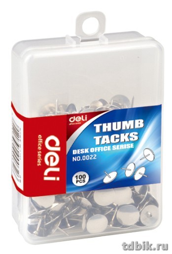 Кнопки никелированные 10 мм 100 шт/уп Deli в пластиковом боксе