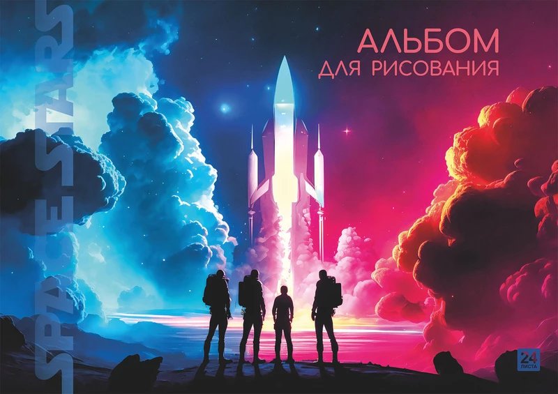 Альбом для рисования А4 24л. на клею "Космодром", Lamark