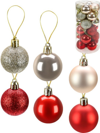 Набор шаров  цвет ассорти 40 мм 25 шт "Новогоднее настроение" (красный/золотой)