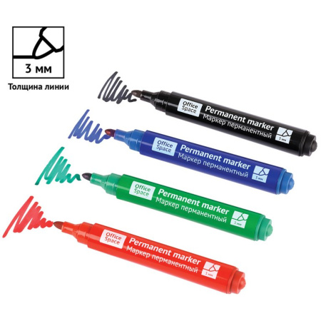 Набор маркеров перманент. 4цв OfficeSpace круглые, 3,0мм