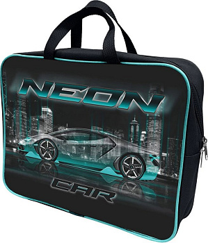 Папка для тетрадей А4 на молнии с ручками Lamark "Neon Car"