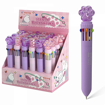 Ручка шариковая сувенирная автомат 10-и цветная "Лапка" Yalong 0,7мм