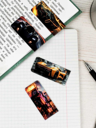 Закладка магнитная 4 шт/уп "СПОРТИВНЫЕ ТАЧКИ"