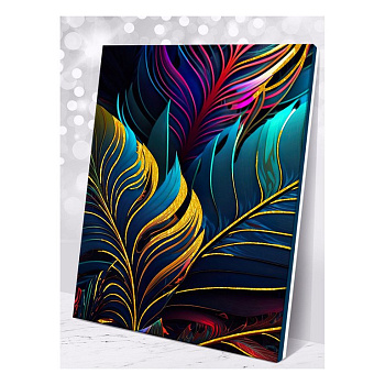 Роспись по номерам (холст) 40*50см с поталью "Тропические листья" (основа+акрил.+кисти)