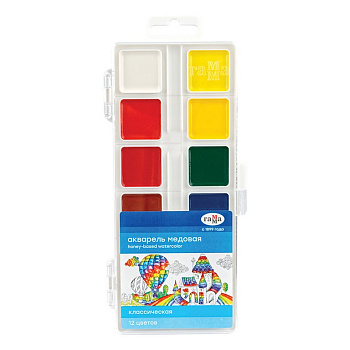 Краски акварельные 12 цв. медовые ГАММА "Классическая" (без кисти, пластиковая упаковка)