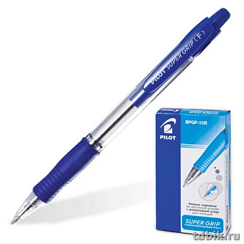 Ручка шариковая авт. Pilot SUPER GRIP с резин. упором 0,7мм, синяя (стерж.99мм, линия 0,22мм)