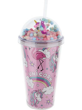 Стакан с трубочкой и крышкой 450мл "Сахарный единорог"