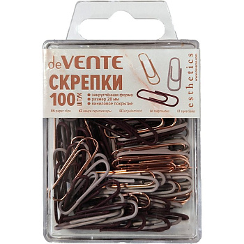 Скрепки 28 мм 100 шт/уп цветные deVENTE "Esthetics" в пластик. боксе, цв. ассорти