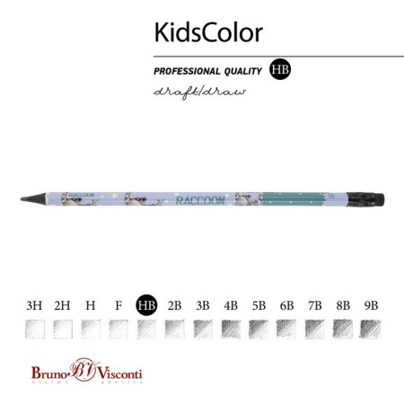Карандаш ч/г HB с рис. трехгранный Bruno Visconti Kids "Енот" с ластиком