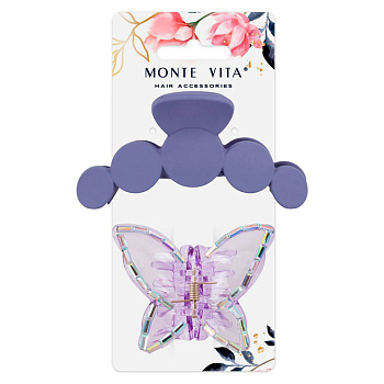 Краб для волос 7/10 см глянцевый, soft-touch фиолетовый 2шт/уп MONTE VITA