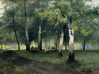 Постер на бумаге 50*70см, А.Н. Шильдер "Берёзовый лес" 1908г