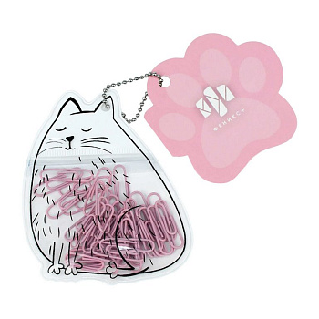 Скрепки розовые "Белый котик" 28 мм 40 шт/уп