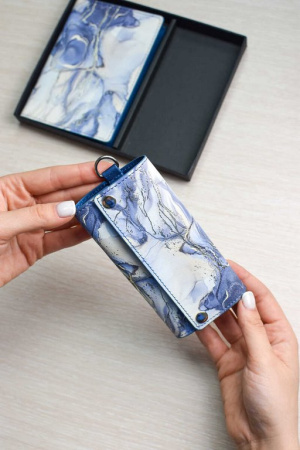 Набор подарочный Escalada Обложка для паспорта+ключница НАППА СИНИЙ МРАМОР