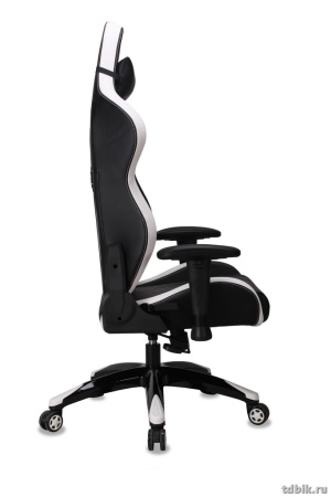 Кресло игровое Бюрократ CH-772/BLACK+WH (искусственная кожа, две подушки белый/черный, пластик черны